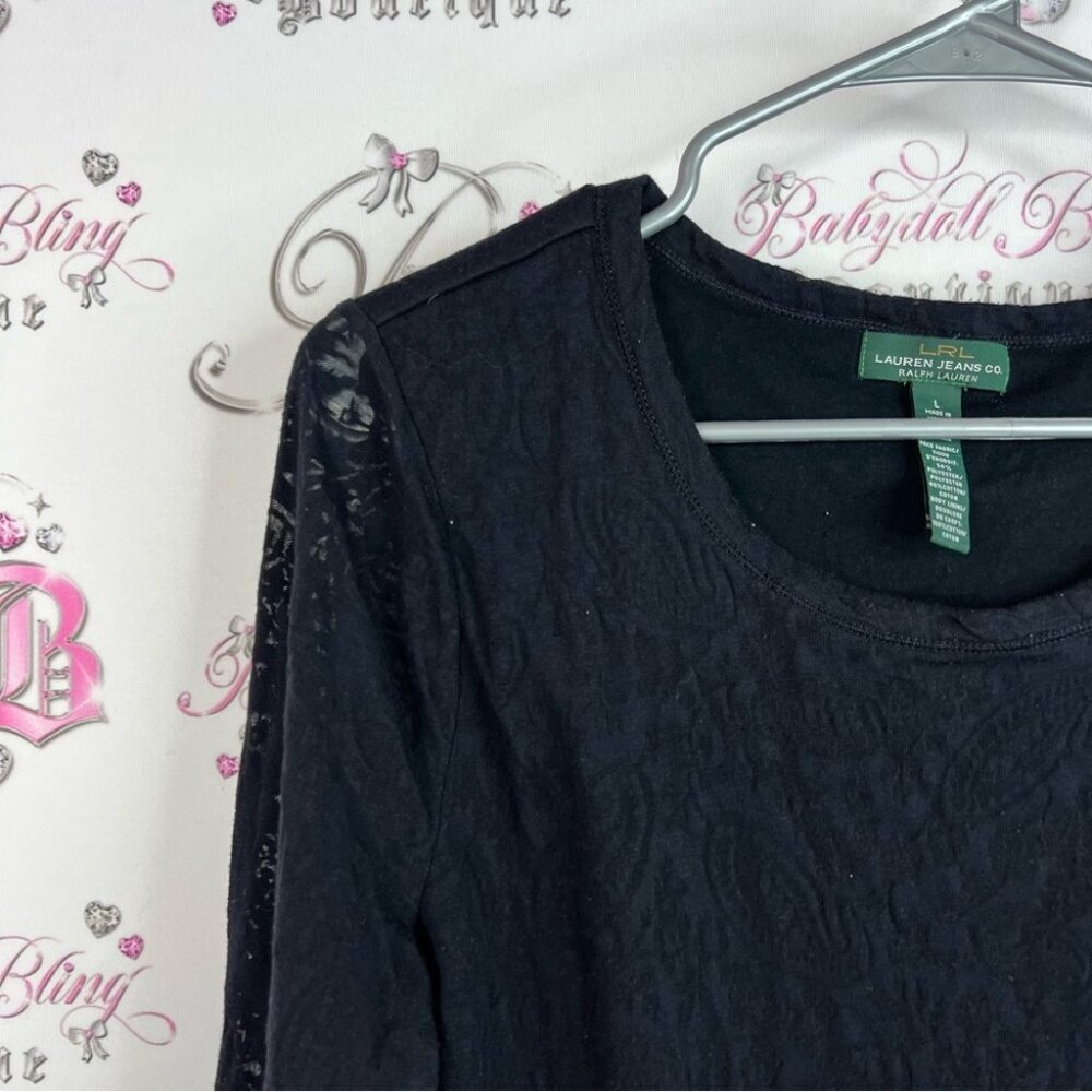 Ralph Lauren lace sleeve Lacie floral top shirt Black Long Sleeve Lace Top - Picture 5 of 10
